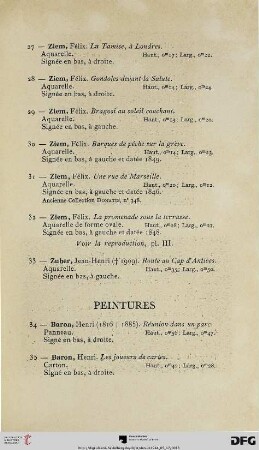 Peintures (Nr. 34-95) mit Tafeln VII-XVI