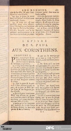 I. Epitre de S. Paul aux Corinthiens.