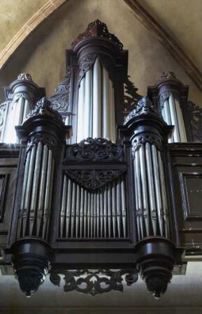 Frankreich. Alsace. Haut Rhin. Kaysersberg. Eglise de Sainte Croix innen. Orgel