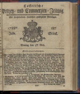 18tes Stueck, Montag den 5ten May. 1788