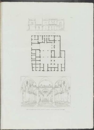 Pl. 56. Vue Du Palais Cattolica Et Plan Et Coupe Du Palais Comitino A Palerme.