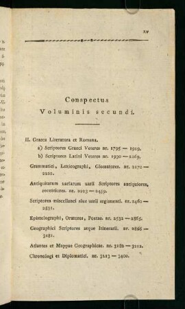 Conspectus. Voluminis secundi