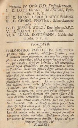 Nomina & ordo DD. defendentium.