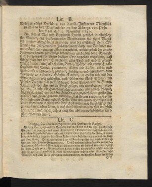 Lit. C. Auszug eines Original Schreibens aus Freyburg in Sachsen