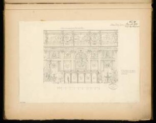 Festdekoration für die Königliche Oper, Berlin Monatskonkurrenz Dezember 1877: Aufriss der Innenrückwand; Maßstabsleiste