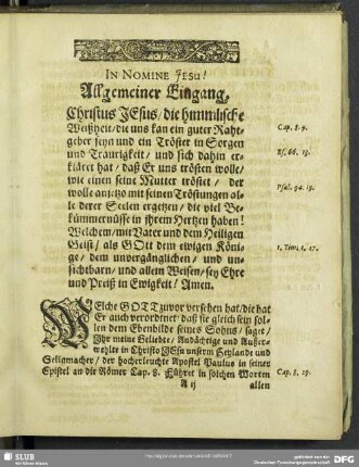 Leichenpredigt : Allgemeiner Eingang. Sonderbarer Eingang. Abhandlung