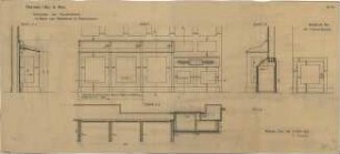 Fischer, Theodor; Hall / Tirol (Österreich); Postgebäude - Schreibpult u. Einwurfkasten für Briefe u. Drucksachen im Schalterraum (Ansicht, Schnitte)