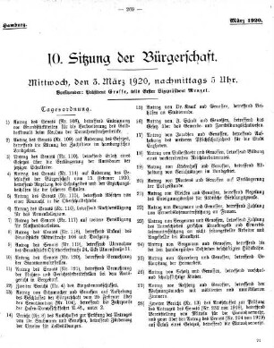 10. Sitzung der Bürgerschaft.