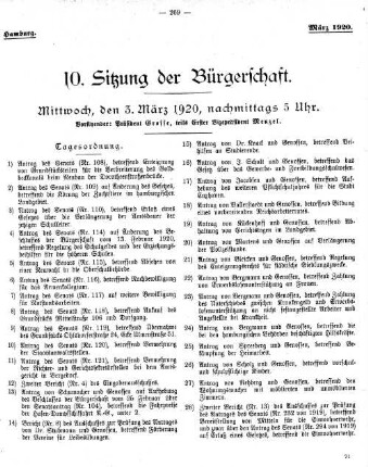 10. Sitzung der Bürgerschaft.