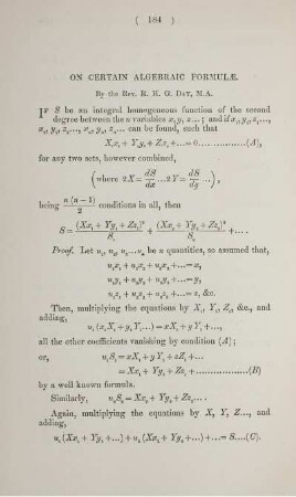 On certain algebraic formulae.