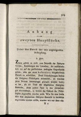 Anhang zum zweyten Hauptstücke. Ueber den Zweck der uns angeeignten Schöpfung.