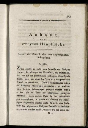 Anhang zum zweyten Hauptstücke. Ueber den Zweck der uns angeeignten Schöpfung.