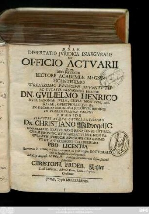 Dissertatio Jvridica Inavgvralis De Officio Actvarii