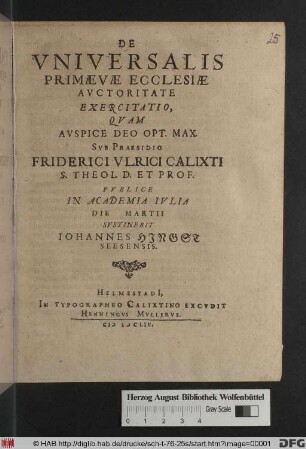 De Universalis Primaevae Ecclesiae Auctoritate Exercitatio