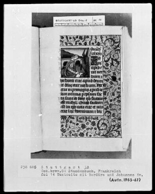 Lateinisch-französisches Stundenbuch — Johannes Evangelista, Folio 14recto