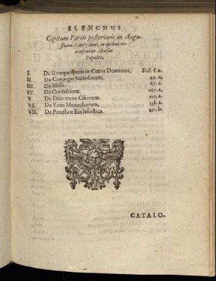 Elenchus Capitum Partis posterioris in Augustana Confeßione, in quibus recensentur Abusus Papales.