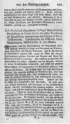 De remissione peccatorum sub vetere et novo testamento. Tract.