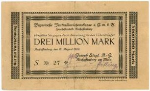 Geldschein / Notgeld, 3 Millionen Mark, 18.8.1923