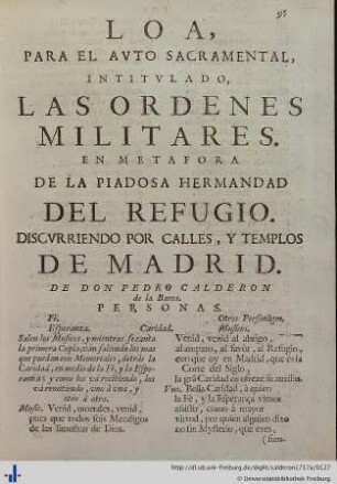 Loa para el Auto Sacramental Las Ordenes Militares.