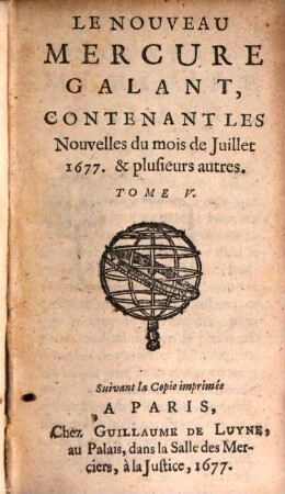 Le nouveau mercure galant. 1677, T. 5 = Juillet