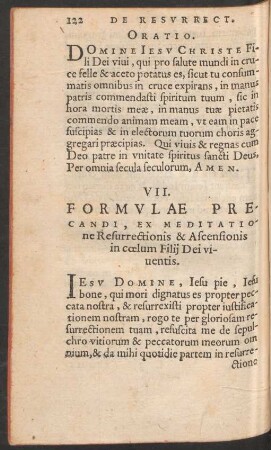 VII. Formulae Precandi, Ex Meditatione Resurrectionis & Ascensionis in coelum Filii Dei viventis.