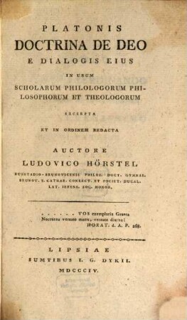 Platonis doctrina de Deo ...