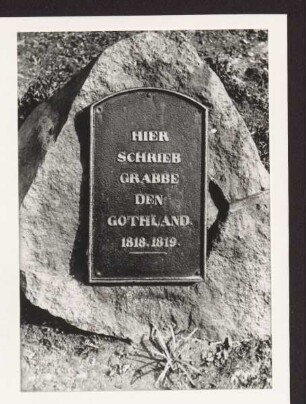 Grabbe-Gedenkstein in der Palaisstr. 42, wo Christian Dietrich Grabbe den Gothland schrieb. Detmold. Palaisstr. 42. Papierabzug