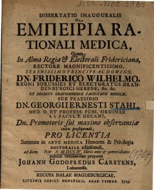 Dissertatio Inauguralis De Empeiria Rationali Medica