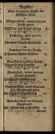 Register derer im dritten Opffer befindlichen Lieder.