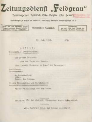10.1916: Zeitungsdienst Feldgrau