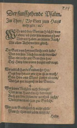 Der funffzehende Psalm.