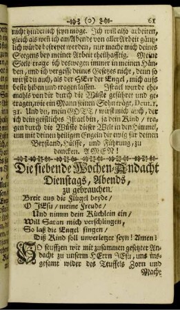 Die siebende Wochen-Andacht Dienstags, Abends, zu gebrauchen.