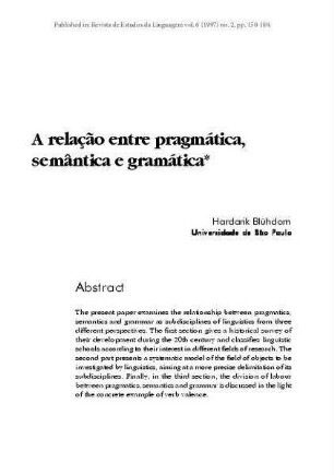 A relação entre pragmática, semântica e gramática