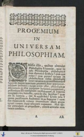Proöemium In Universam Philosophiam.