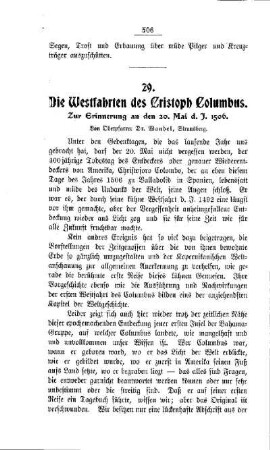 Die Westfahrten des Christoph Columbus : Zur Erinnerung an den 20. Mai d. J. 1506