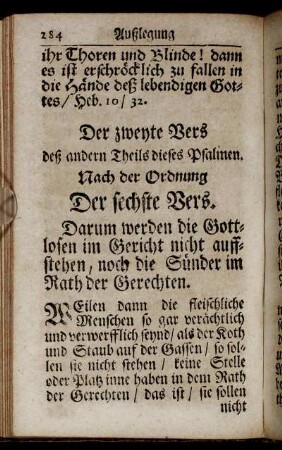 Der zweyte Vers deß andern Theils dieses Psalmen. Nach der Ordnung der sechste Vers.