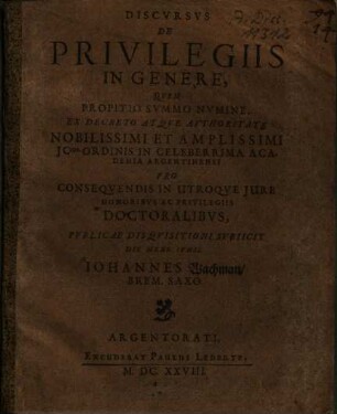 Discursus De Privilegiis In Genere