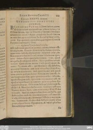 Epist. XXXVII. Romam. Urbano VIII. Pontifici Opt. Max.