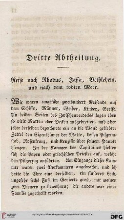 Dritte Abtheilung: Reise nach Rhodus, Jaffa, Bethlehem, und nach dem todten Meer