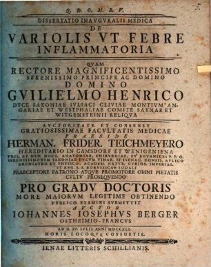 Diss. inaug. med. de variolis ut febre inflammatoria