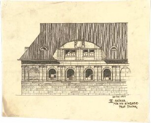 Billing, Hermann; Karlsruhe, Nördl. Hildapromenade 3/ Maximiliansstraße; Villa von Schwedler (Villa Billing) - Stallgebäude, Fassade (Teilansicht)
