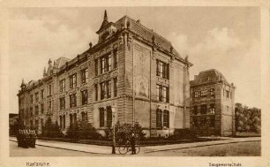 Postkartenalbum mit Motiven von Karlsruhe. "Karlsruhe. Baugewerkeschule"