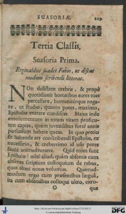 Tertia Classis. In genere Deliberativo habebis Epistolas.