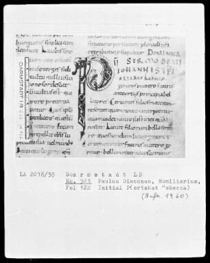 Paulus Diaconus, Homiliarium (Winterteil) und andere — Initiale P(ortabat Rebecca), Folio 122recto