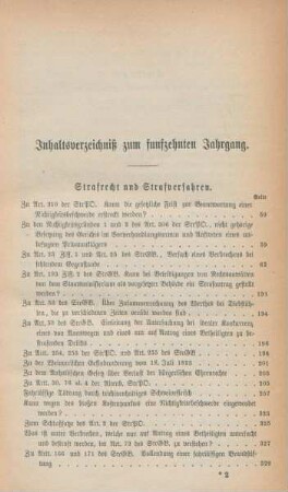 Inhaltsverzeichniß zum fünfzehnten Jahrgang