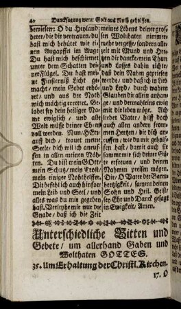 Unterschiedliche Bitten und Gebete/ um allerhand Gaben und Wolthaten Gottes.