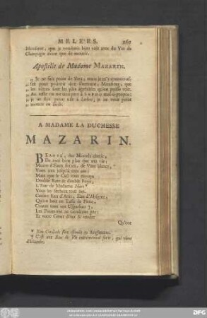 A Madame La Duchesse Mazarin.