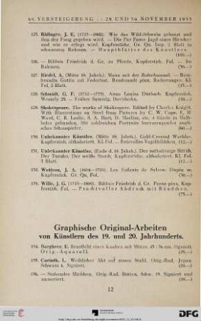 Graphische Original-Arbeiten von Künstlern des 19. und 20. Jahrhunderts (Nr.134-398)