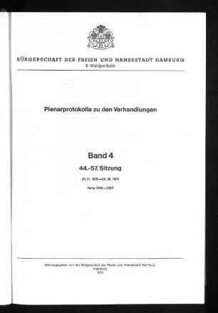 Wahlper. 8.1974/78, Bd. 4: Plenarprotokoll // Bürgerschaft der Freien und Hansestadt Hamburg