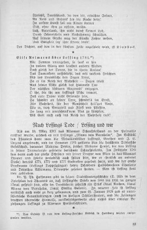 Nach Lessings Tode / Lessing und wir